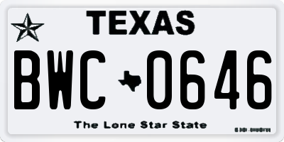 TX license plate BWC0646