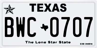 TX license plate BWC0707