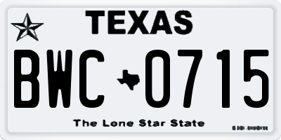 TX license plate BWC0715