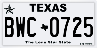 TX license plate BWC0725