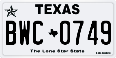 TX license plate BWC0749