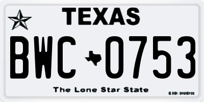 TX license plate BWC0753