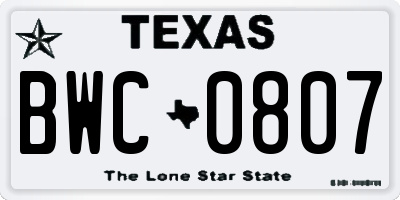 TX license plate BWC0807