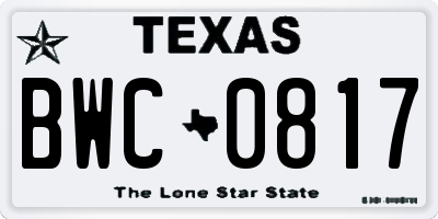 TX license plate BWC0817
