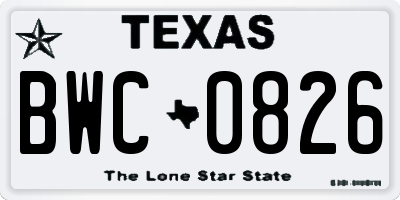 TX license plate BWC0826
