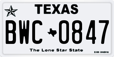 TX license plate BWC0847