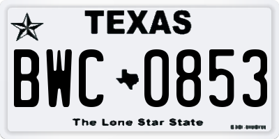 TX license plate BWC0853