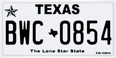 TX license plate BWC0854