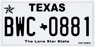 TX license plate BWC0881