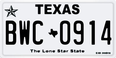 TX license plate BWC0914