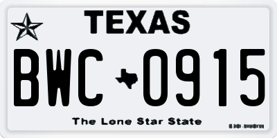 TX license plate BWC0915