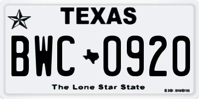 TX license plate BWC0920