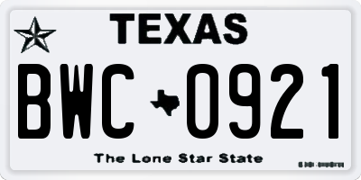 TX license plate BWC0921