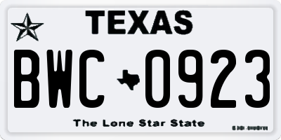 TX license plate BWC0923