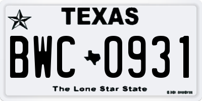 TX license plate BWC0931