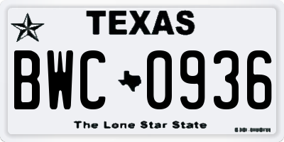 TX license plate BWC0936