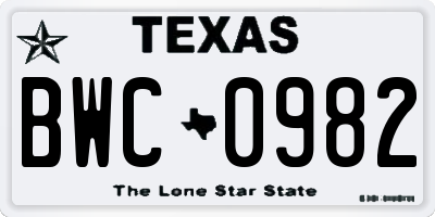 TX license plate BWC0982