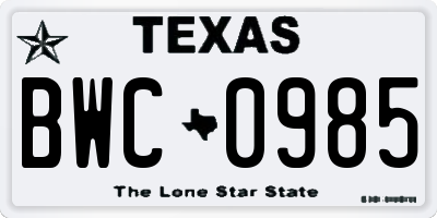 TX license plate BWC0985