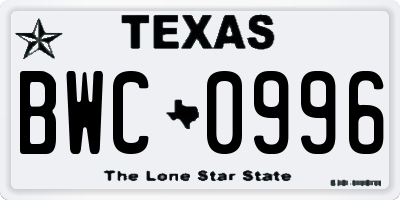 TX license plate BWC0996