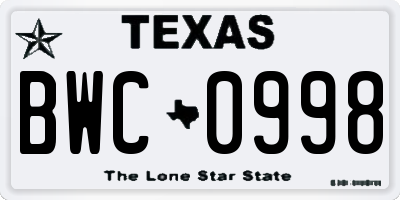 TX license plate BWC0998