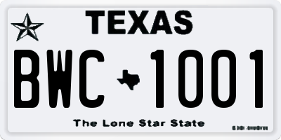 TX license plate BWC1001