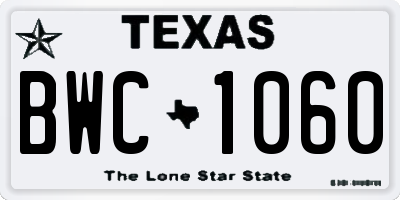 TX license plate BWC1060