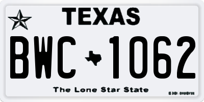 TX license plate BWC1062