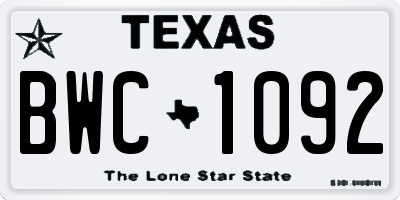 TX license plate BWC1092
