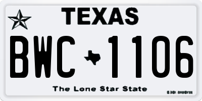 TX license plate BWC1106