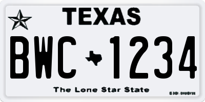 TX license plate BWC1234