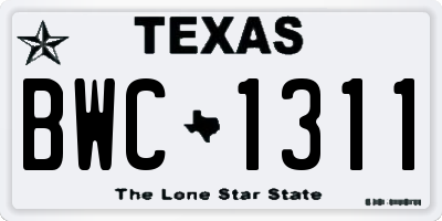 TX license plate BWC1311