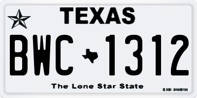 TX license plate BWC1312