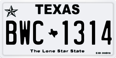 TX license plate BWC1314