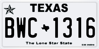 TX license plate BWC1316