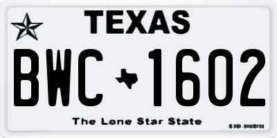 TX license plate BWC1602
