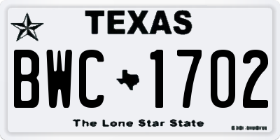 TX license plate BWC1702