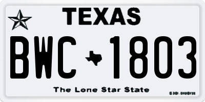 TX license plate BWC1803