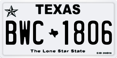TX license plate BWC1806