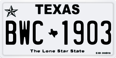 TX license plate BWC1903