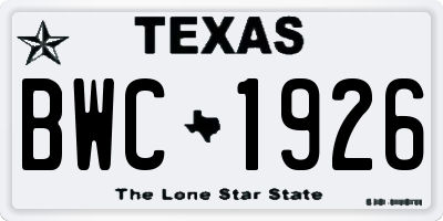 TX license plate BWC1926