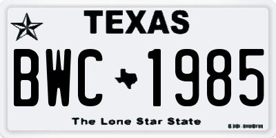 TX license plate BWC1985