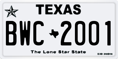 TX license plate BWC2001