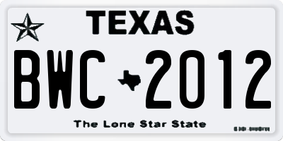 TX license plate BWC2012