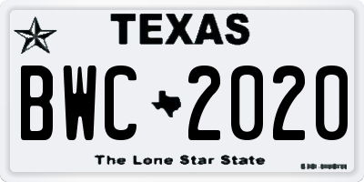TX license plate BWC2020