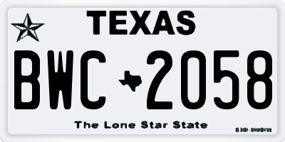 TX license plate BWC2058