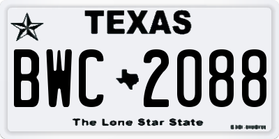 TX license plate BWC2088