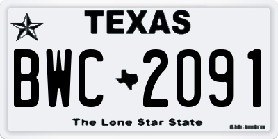 TX license plate BWC2091