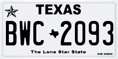 TX license plate BWC2093