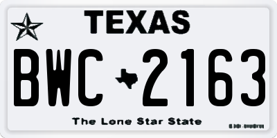 TX license plate BWC2163