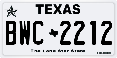 TX license plate BWC2212
